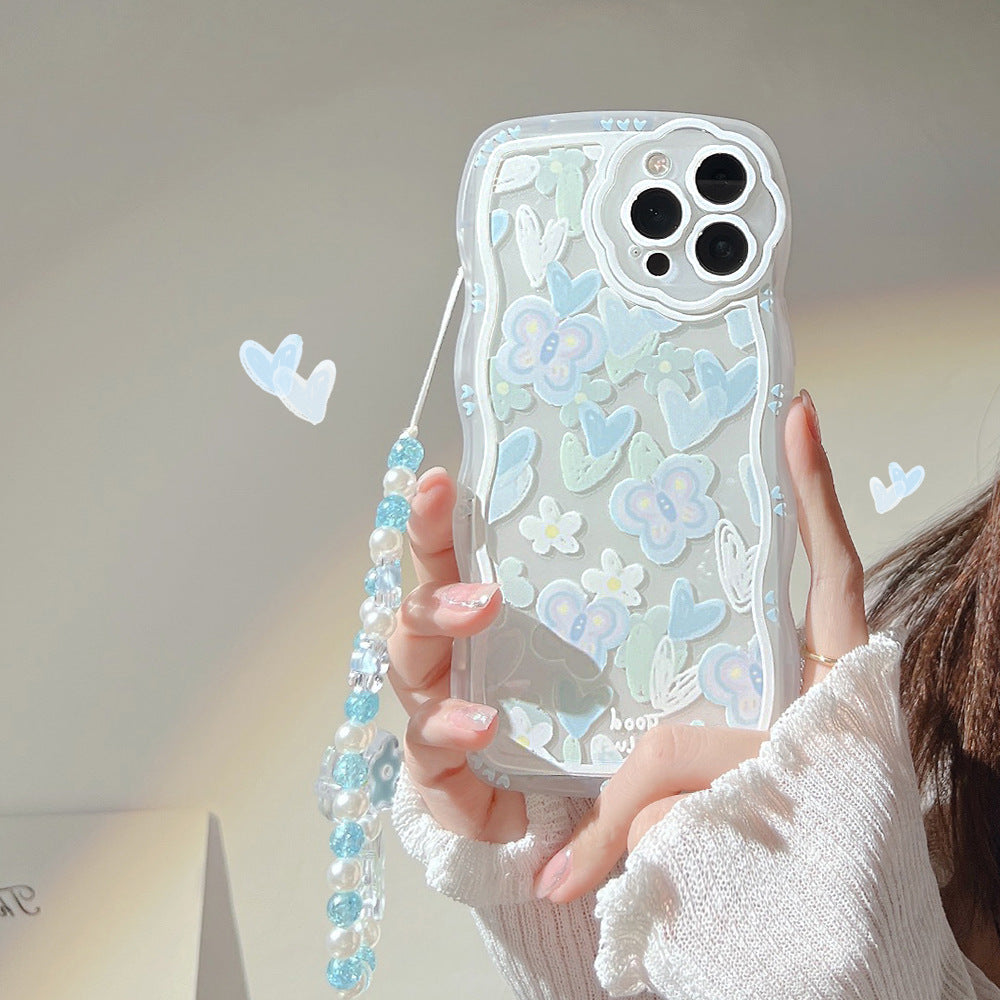 For iPhone 13 Pro Max Clear TPU Phone Case Heart Shape Butterfly Pattern Phone Cover with Bead Chain For iPhone 13 Pro Max Clear TPU Phone Case Heart Shape Butterfly Pattern Phone Cover with Bead Chain